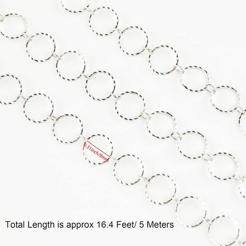 16.4 Feet Silver Plated Brass Chain for Jewelry Making Handmade Embossed 8mm Circle Link Chain Necklace DIY Supplies with 20pcs Open Jump Rings 50...