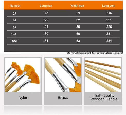 5Pcs/Set,Fan-Shaped Nylon Hair Short Wood Rod Brush Painting Drawing Supplies...