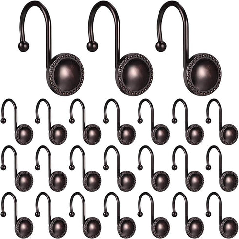 Rustproof Antique Decorative Shower Curtain Hooks, 12pcs Oil Rubbed Bronze Shower Curtain Ring Holders for Bathroom Shower Rods Curtains Home...