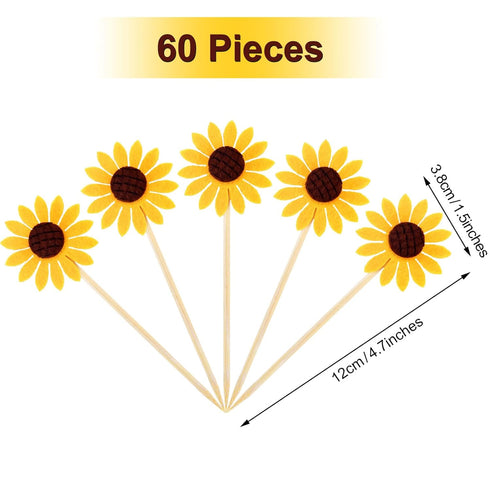 60 Pieces Sunflower Cupcake Toppers Yellow Flower Cake Picks Sunflower Toothpicks Summer Food Picks for Wedding Party Supplies Birthday Cake Decor...