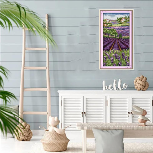 Lavender Champaign Stamped Cross Stitch Kits for Adults, Scenery Counted Pattern Needlepoint Kits Crafts Dimensions Cross-Stitch Stamped Kits Embr...