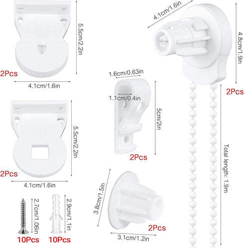 SelfTek 2 Set 25mm Roller Blind Fittings Plastic Brackets Beaded Chain Rolling Blind Replacement Repair Kit with 2 Pieces Child Safty P-Clips and ...