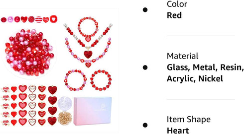Urwomin 249 Pieces Valentine's Day Beads Jewelry Making for Necklace Bracelet Love Heart Charms Rhinestone Red Beads Assortments for Women Girls D...