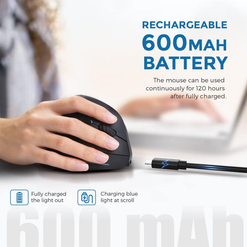 ECHTPower Ergonomic Wireless Mouse, Vertical Mouse with Adjustable DPI 2400/1600/1000, Rechargeable Mice with LED Light, Ergo Mouse for Laptop/PC/...
