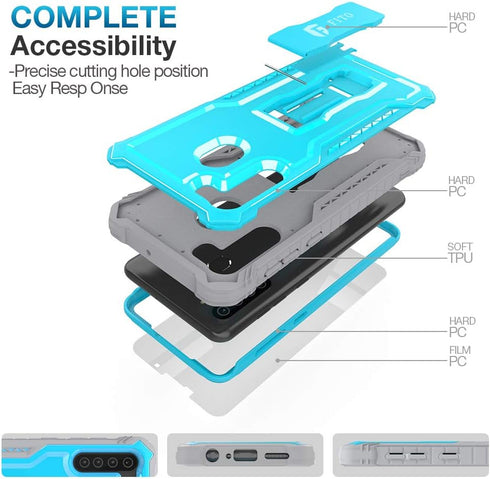 FITO for Samsung Galaxy A21 Case, Dual Layer Shockproof Heavy Duty Case with Screen Protector for Samsung A21 Phone, Built-in Kickstand (Blue)...
