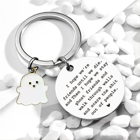 FORUBUS Lovely Black and White Ghost Friends Keyring - I Hope We're Friends Until We Die Keychain for Best Friends - BFF Gift...