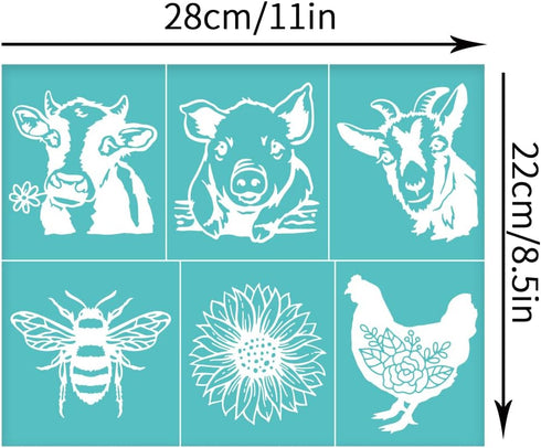 OLYCRAFT 2pcs 11x8.6 inch Silk Screen Printing Stencils Farmhouse Animal Silk Screen Stencils Self-Adhesive Pig Cow Stencils Reusable Silk Screen ...