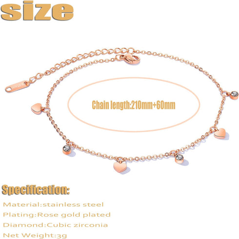 DS Simple Charm Anklet for Women?14k Rose Gold plating Beach Dainty Cute Tiny Adjustable Stainless steel ankle bracelets Personalized Foot chain J...