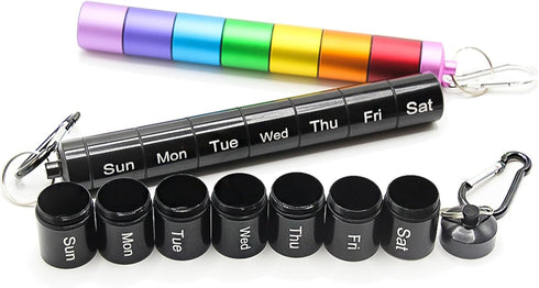 2 PCS Metal Travel Pill Organizer Large - Rainbow Weekly Pill Case +7 Day Pill Organizer-Waterproof Pill Box Container - Compact and Durable Medic...
