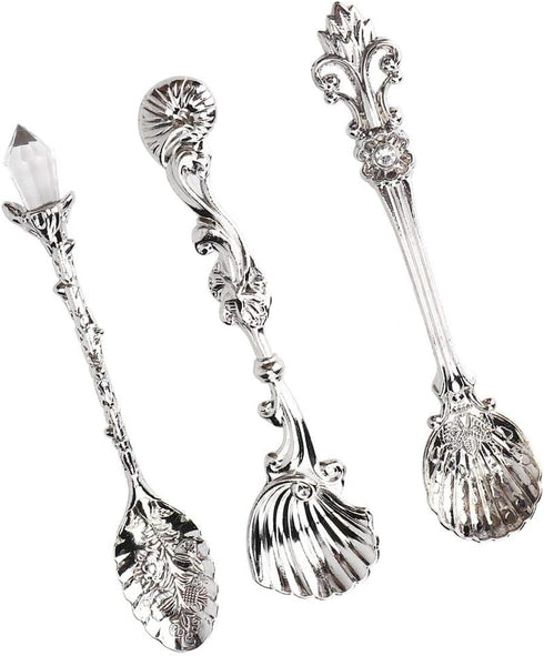 Fdit Vintage Style Coffee Spoons Set 3Pcs Dessert Spoons Royal Style Metal Carved Teaspoons for Kitchen Dining Bar and Tea Parties...