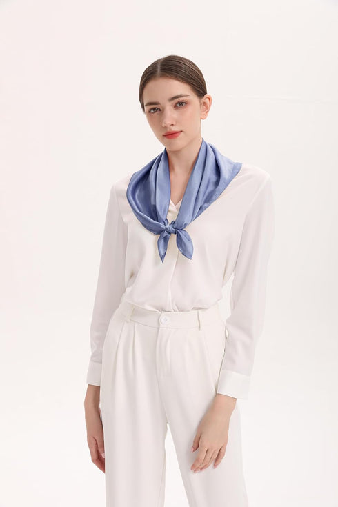 MEISEE 100% Pure Mulberry Silk Scarf 26"x26"(in) Square Scarf Head Scarf Neck scarf Headscarf for Women with Gift Packed-Mist Blue...