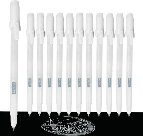 White Pen, 12 Pack, 0.8mm Extra Fine Point, White Gel Ink Pens for Artists, White Gel Pen, White Ink Pen, White Pen for Art, White Pens for Black ...
