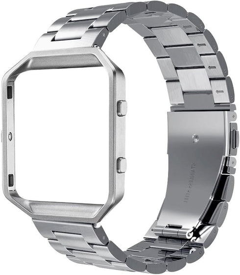 Simpeak Women Men Stainless Steel Band Strap with Stailess Steel Frame Compatible with Fitbit Blaze, Match Link Removal Tool, Silver...
