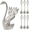 Metal Coffee Dessert Spoon Set, Swan Base Holder Spoon Organizer with 6pcs Spoons for Coffee, Fruit,Dessert,Stirring, Mixing, Sugar, Stir, Ice Cre...