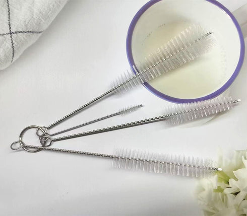4 Pack Stainless Steel White Bristle Aquarium Tank Cleaning Brush, Nylon Long Fish Tank Tube Washing Brush Cleaner Clean Tool for Kitchen Sink, Gl...