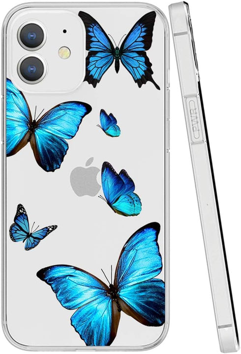 Clear Case for iPhone 12 Mini, Soft TPU Shockproof Protective Case with Cute Blue Butterfly Pattern Cover for iPhone 12 Mini Blue Butterfly...