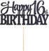 PALASASA Black Glitter Happy 16th Birthday cake topper - 16 Anniversary Party Decoration (16th)...