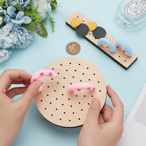 BENECREAT 2 Style Clay Wood Bake Baking Holder, Round & Rectangular Basswood Plywood Stud Earring Assembly Baking Tool for Making Earrings, 9.5mm ...