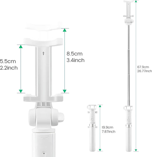 Selfie Stick Tripod with Wireless Remote Controller Pouch Extendable Adjustable Stand Mount Light-Weight V-Log Compatible with All Apple iPhone, S...
