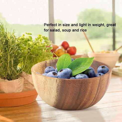 Yosoo Natural Hand-Made Solid Wood Bowl, Classic Large Round Acacia Wood Salad Soup Dining Bowl, Premium Wood Kitchen Utensils(16x7 cm / 6.3x2.8 i...