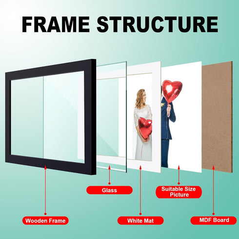 RPJC 8x10 inch Picture Frames Made of Solid Wood and High Definition Glass Display Pictures 5x7 with Mat or 8x10 Without Mat for Wall Mounting Pho...