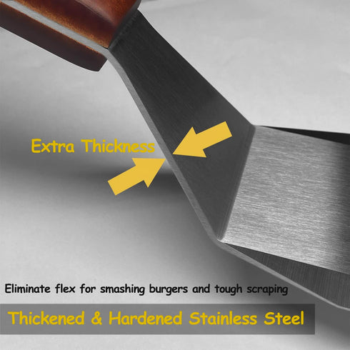 Professional Metal Spatula for Cast Iron Skillets and Flat Top Grills, Full Tang Wooden Handle, Stainless Steel Blade, Smash Burger Spatula Turner...