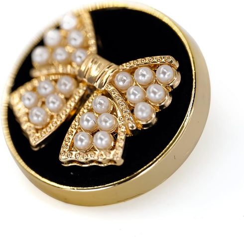 Faux Pearl Embellished Bow Knot Metal Shank Sewing Buttons 10 Pcs - 23mm, 7/8"...