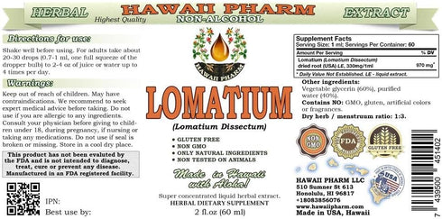 Lomatium Alcohol-Free Liquid Extract, Lomatium (Lomatium Dissectum) Dried Root Glycerite Hawaii Pharm Natural Herbal Supplement 2 oz...