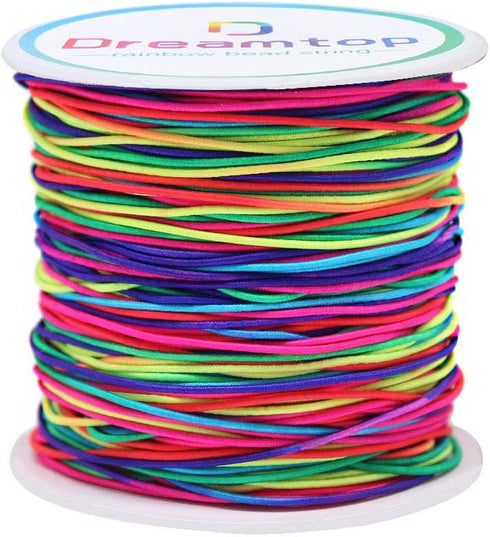 Dreamtop 1mm Stretchy Bracelet String, 100 Meters Rainbow Bead String Elastic String for Bracelet, Pony Bead String Elastic Cord for Jewelry Brace...