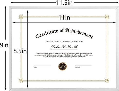 Golden State Art, 8.5x11 Aluminum Certificate Frame, Metal Diploma Frames for 8.5 x 11 Documents, Real Glass Front with Easel Stand (Silver, 1 Pac...