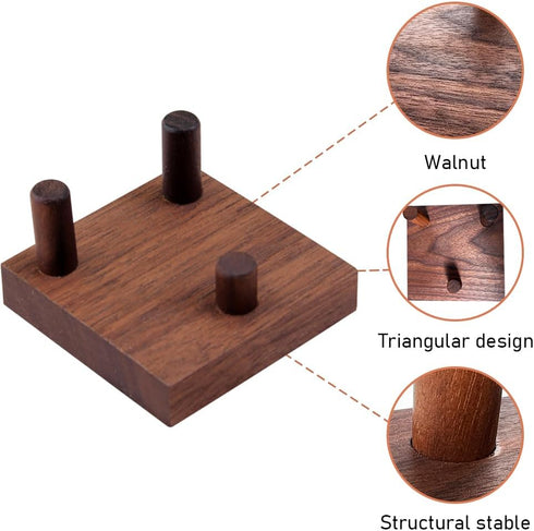 Walnut Crystal Display Stand Rock Display Holder Three-Peg Display Easel Stands for Fossil Coral Geodes Rock Mineral Agate M...