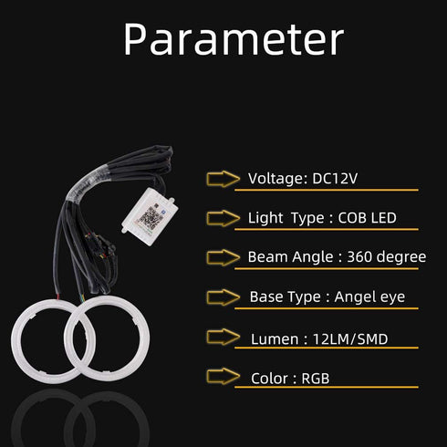 GrandviewTM 1-set 70MM Multi-Color RGB LED Halo Rings Light COB 72SMD Smart Phone iOS Android App Bluetooth Control Car Angel Eyes Circle Ring Hea...