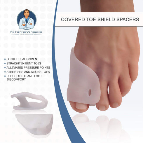 Dr. Frederick's Original Covered Toe Spacers - Gel Shields - 4 Pieces - Bunion Pain Relief...