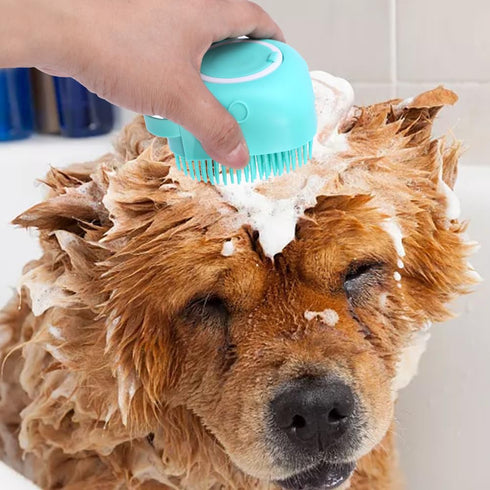 2Pcs Dog Cat Bath Brush Soft Silicone Dog/Puppy Massage Brush Hair Fur Grooming Cleaning Brush with Shampoo Dispenser,for Long Short Haired Pets,w...