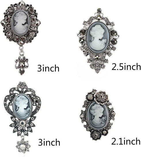 Vintage Princess Frame Crystal Cameo Brooches Pins Set for Women (a)...