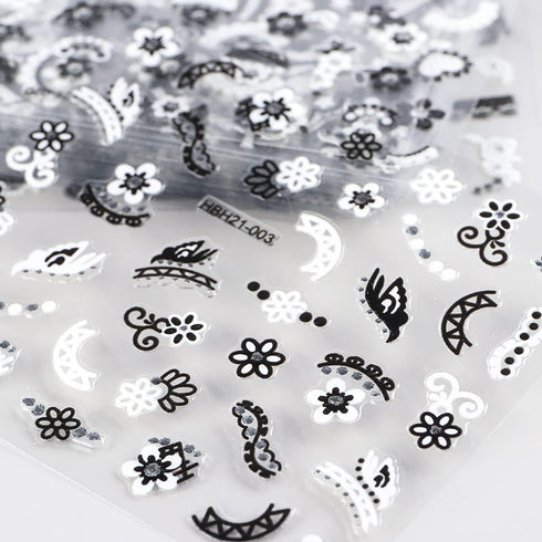 30 Sheets Flower Nail Art Stickers Black White Floral Butterfly Nail Decals 3D Self-Adhesive Daisy Nail Art Design Supplies for Women Girls Hibisc...