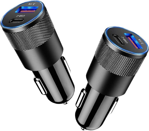 2Pack USB C Car Fast Charger, PD 38W 3.1A 2 Port Auto Quick Charger Adapter, Aluminum Metal Body Vehicle Fast Charging, Car Interior Accessories F...