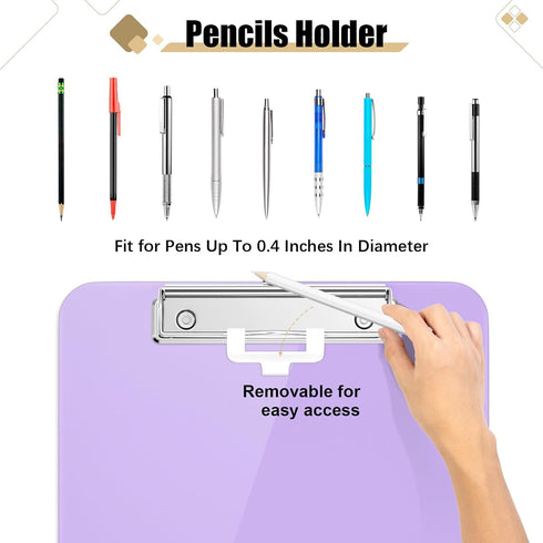 Hongri Plastic 8.5 x11 Clipboards, Purple A4 Clipboard Letter Size for Nurses, Students, Teacher, Office and School, Clip Board with Pen Holder an...