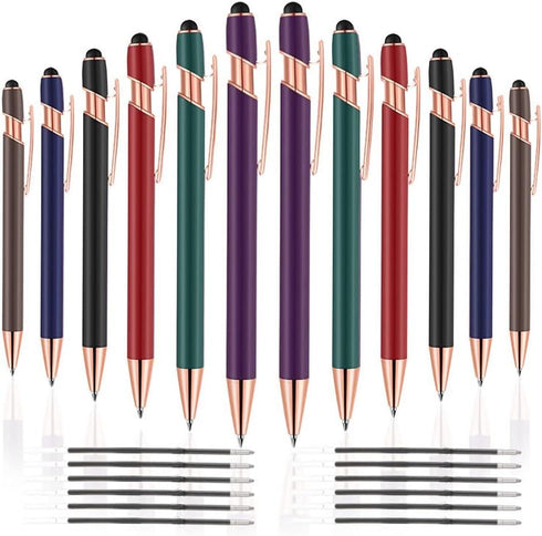 12 PCS 2-in-1 Stylus Retractable Ballpoint Pens,Pen with Stylus tips, 1.0 mm Black Ink Metal Pen Stylus Pens for Touch Screens,12 Pens and 12 Refi...