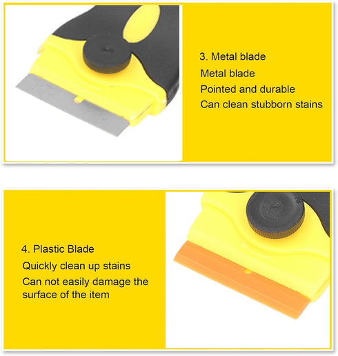 2 in 1 Scraper Tool, Ergonomic Handle ABS Metal Plastic Blades Razor Scrapers 2Pcs for Boat(Black+Yellow)...