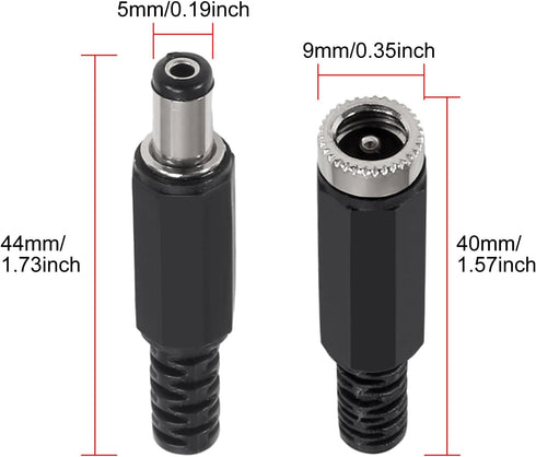 AITRIP 20 Pairs (40PCS) DC Socket 5.5mm x 2.1mm Female DC Barrel Jack Solder DC Connectors 5.5x2.1mm DC Power Plug Male Female Jack Socket Nut Pan...