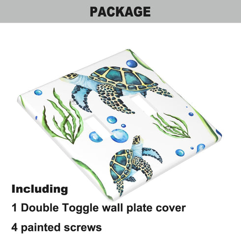 Sea Turtle Toggle Light Switch Cover Plate Underwater Ocean Turtle Green Seaweed Blue Water Bubbles Nautical Coastal 2-Gang Wall Plate for Home La...