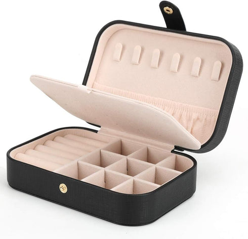 Small Jewelry Box Necklace Ring Storage Organizer Mini Jewelry case Double Layer Travel Jewelry Organizer for Women Girls Gift/Black...