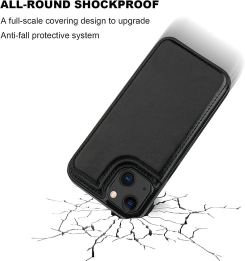 Compatible with iPhone 13 Wallet Case with Card Holder, PU Leather Kickstand Card Slots Case, Double Magnetic Clasp Durable Shockproof Cover 6.1 I...