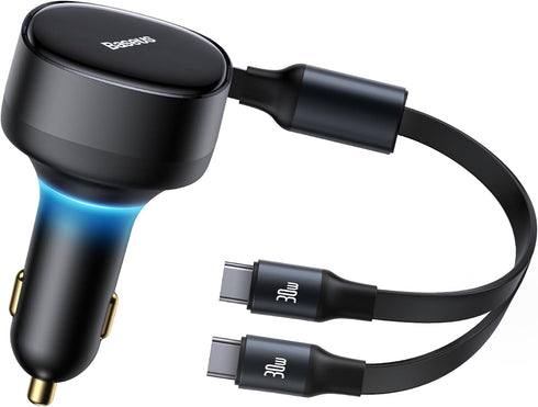 Baseus USB C Car Charger, Retractable Type C Car Charger 2-in-1 Car Charger 33W, Fast Car Charger Adapter Compatible with Samsung Galaxy S22/21/20...