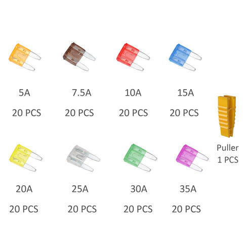 160pcs Mini Small Fuse Assortment, 5 7.5 10 15 20 25 30 35 AMP Car Boat Truck SUV Automotive Replacement Fuses ATM/APM Small Blade Car Fuses by SI...