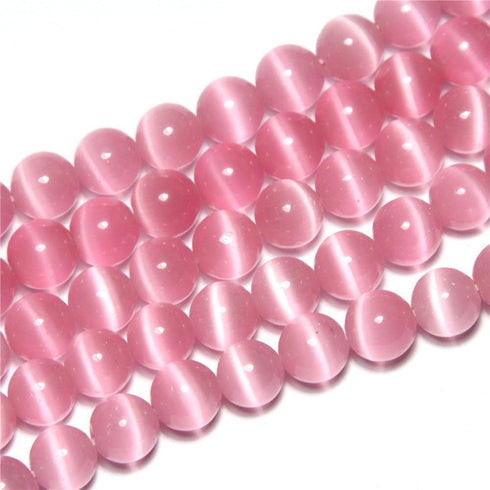 8mm Pink Cat Eye Beads Round Semi Precious Gemstone Loose Beads for Jewelry Making (47-50pcs/strand)...