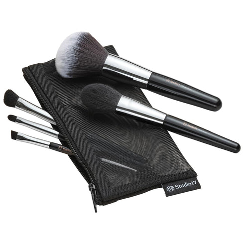 Travel Makeup Brush Set 5 Pcs| Essential Face & Eye Makeup Brush Set | Portable Makeup Brush Set for Travel | Makeup Pouch & Brush Cover Included...