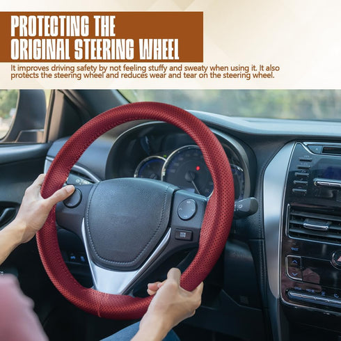 Leather Steering Wheel Cover Lace Up, Stitch On Wrap, Breathable Anti-Slip Car Steering Wheel Protector Universal Fit Max 15 Inch Car Wheels, DIY ...