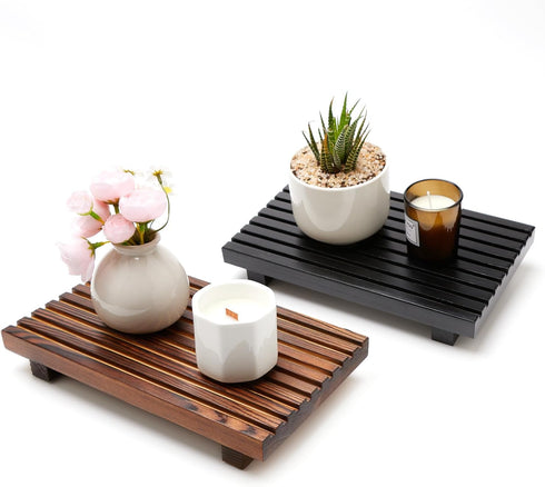 Renawe Farmhouse Bathroom Counter Tray Wood Display Pedesta Stand Kitchen Countertop Trays Decorative Wooden Riser Dish Soap Dispenser Holder for ...
